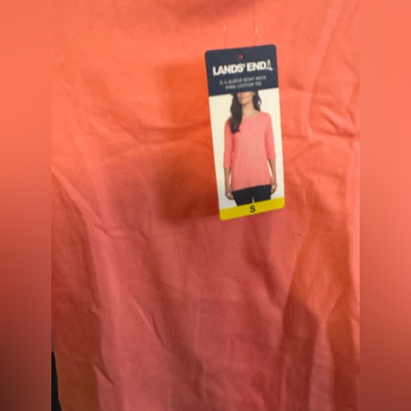 Lands' End Vibrant Coral Top with 3/4 Sleeves and Round Boat Neck. - Picture 2 of 5